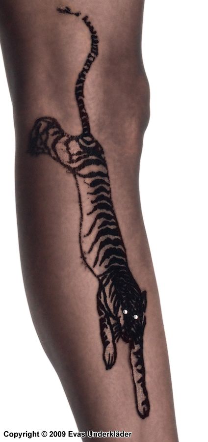 Pantyhose with tiger tattoo on leg